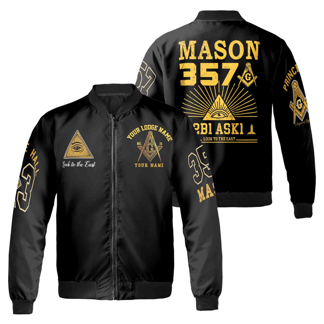Customize Lodge Name and Number Freemasonry 357 Prince Hall Masonic Symbol Unisex Bomber Jacket S-5XL - FUKAMASONIC