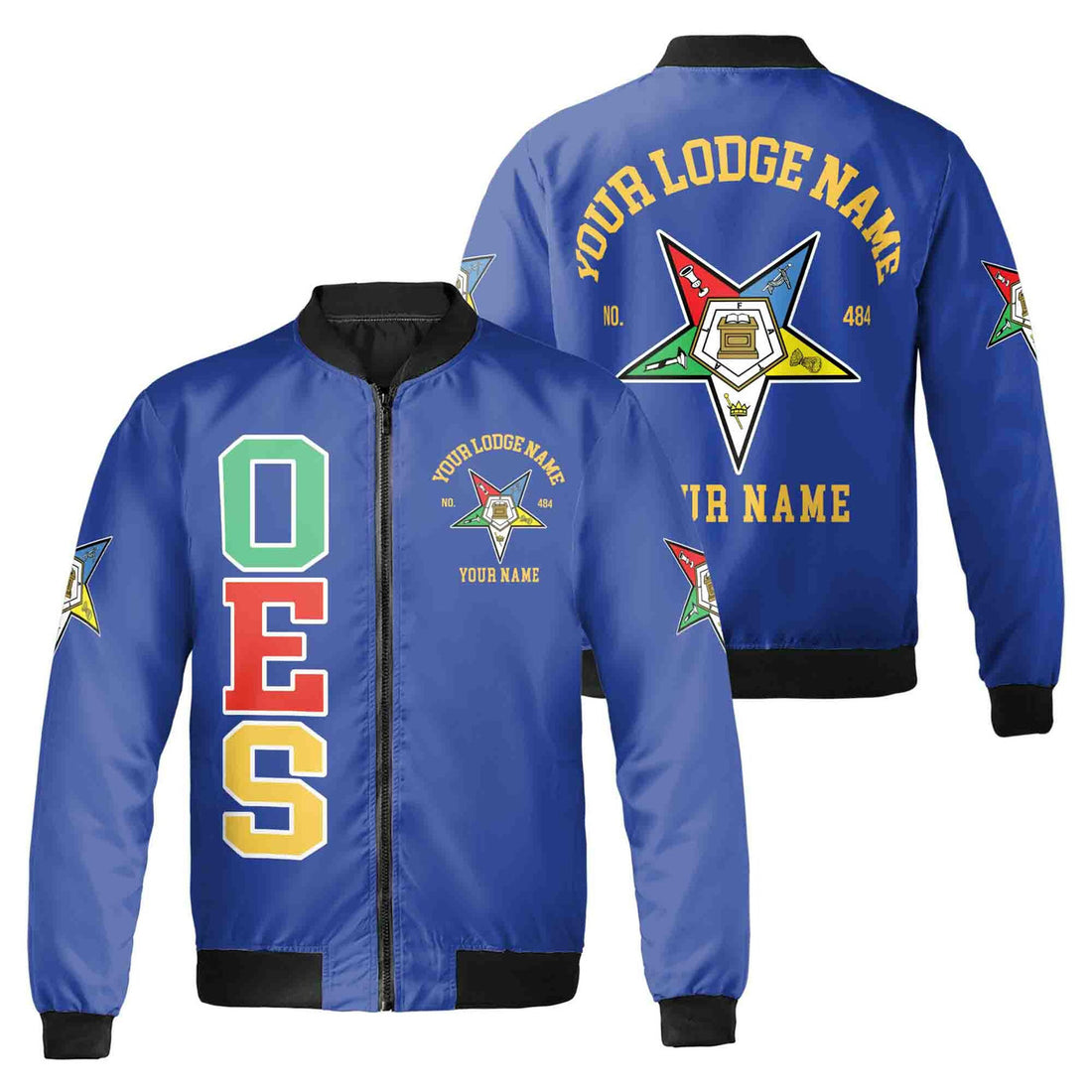 Customize Name Order of the Eastern Star OES Pentagon Down AF&AM Unisex Bomber Jacket S-5XL - FUKAMASONIC