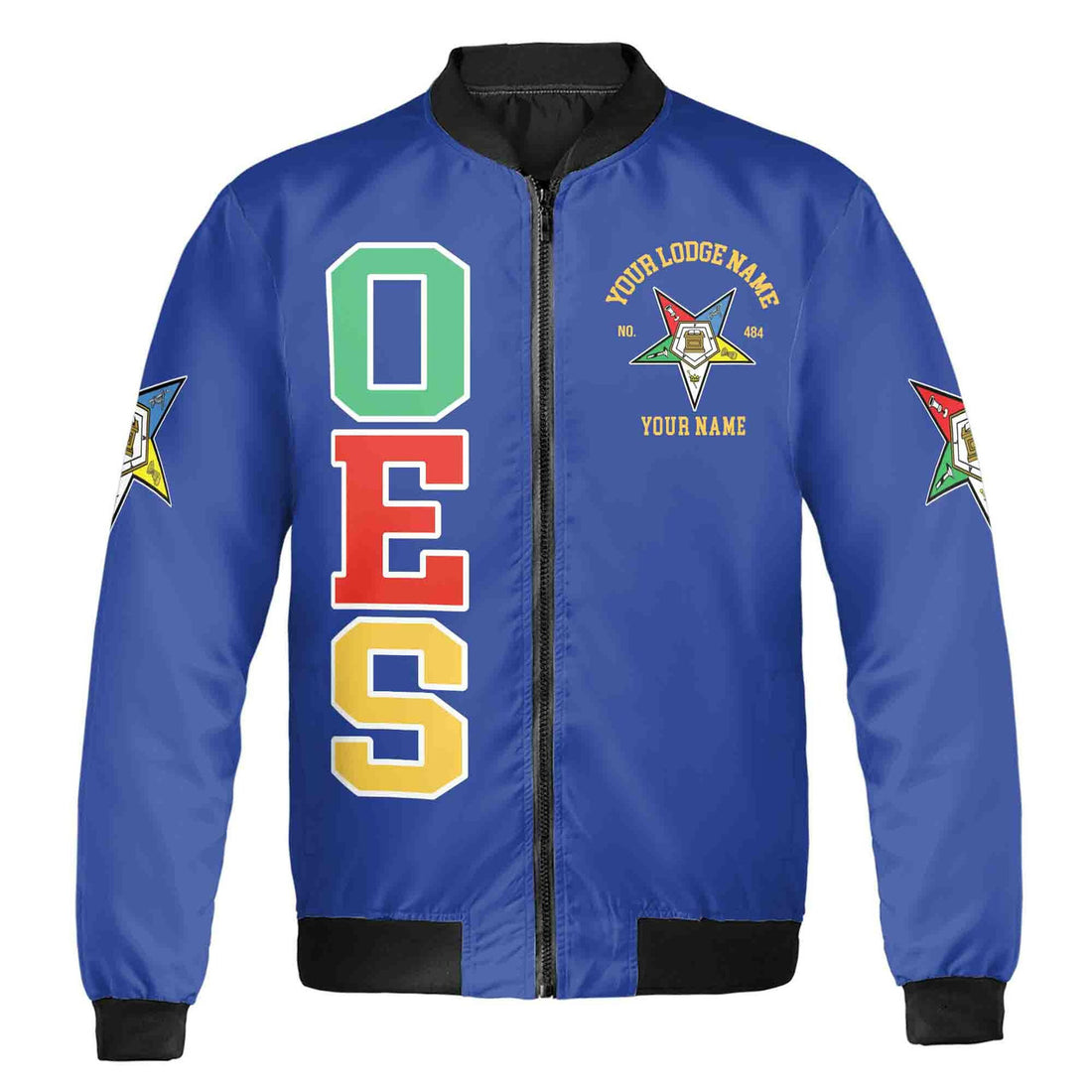 Customize Name Order of the Eastern Star OES Pentagon Down AF&AM Unisex Bomber Jacket S-5XL - FUKAMASONIC