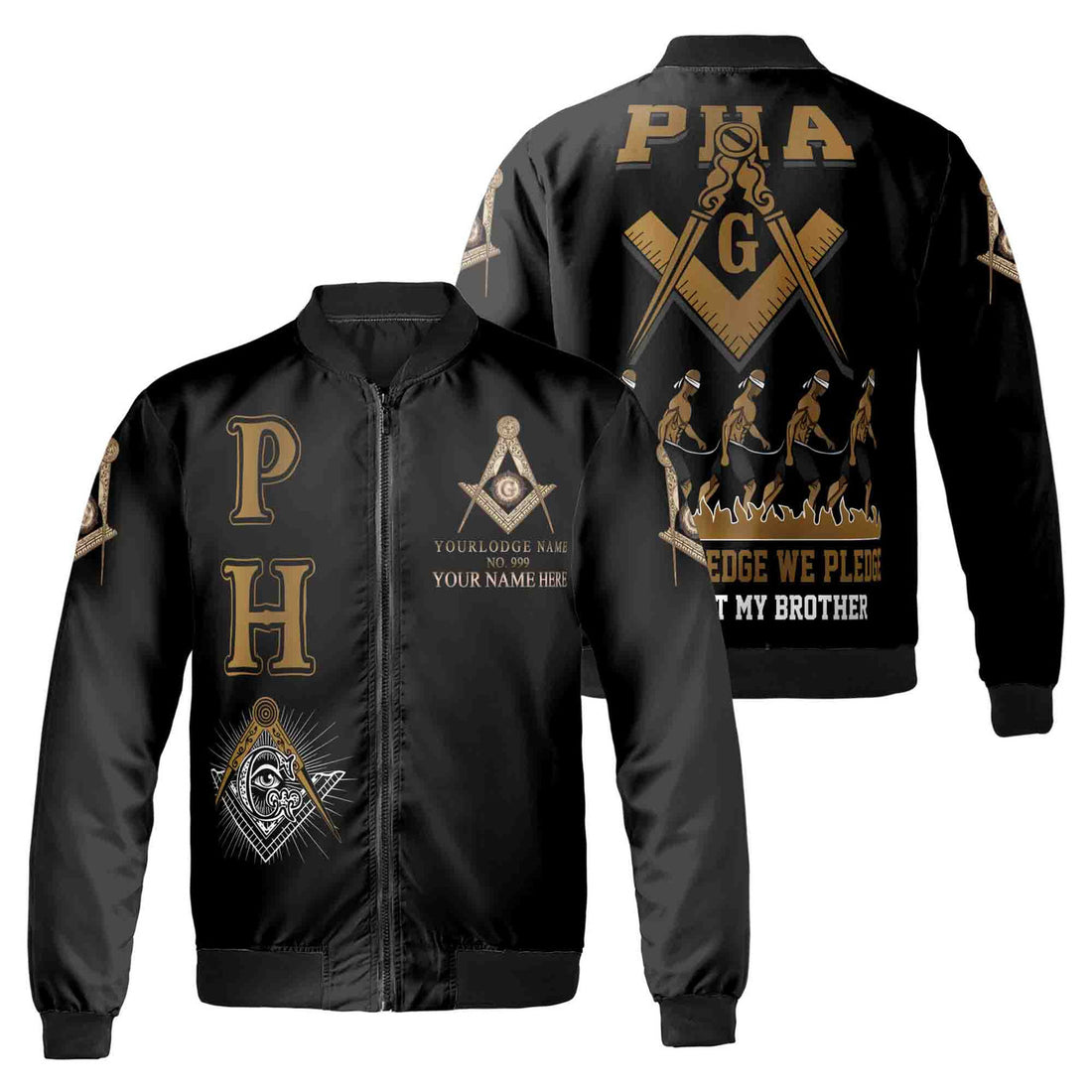 Customized Lodge Name, Name and Number PHA Bomber Jacket S-5XL - FUKAMASONIC