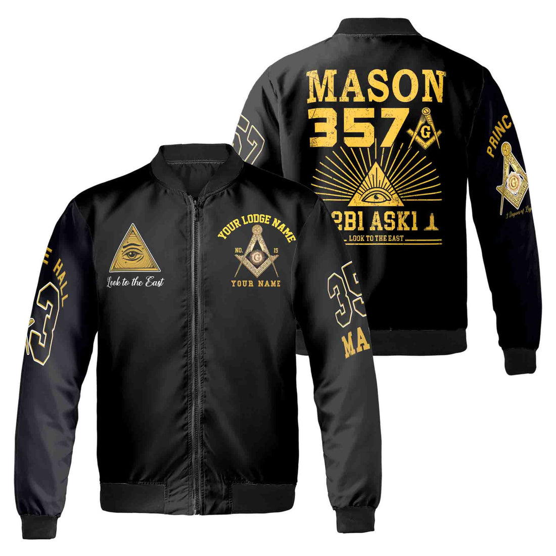 Customized Lodge Name and Number Freemasonry 357 Prince Hall Masonic Symbol Unisex Bomber Jacket S-5XL - FUKAMASONIC