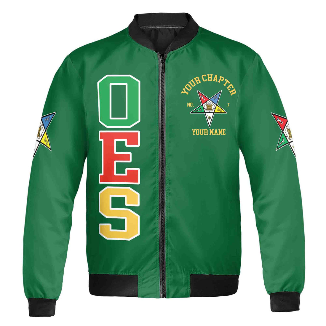 Custom Name Order of the Eastern Star OES Pentagon Up PHA Unisex Bomber Jacket S-5XL - FUKAMASONIC