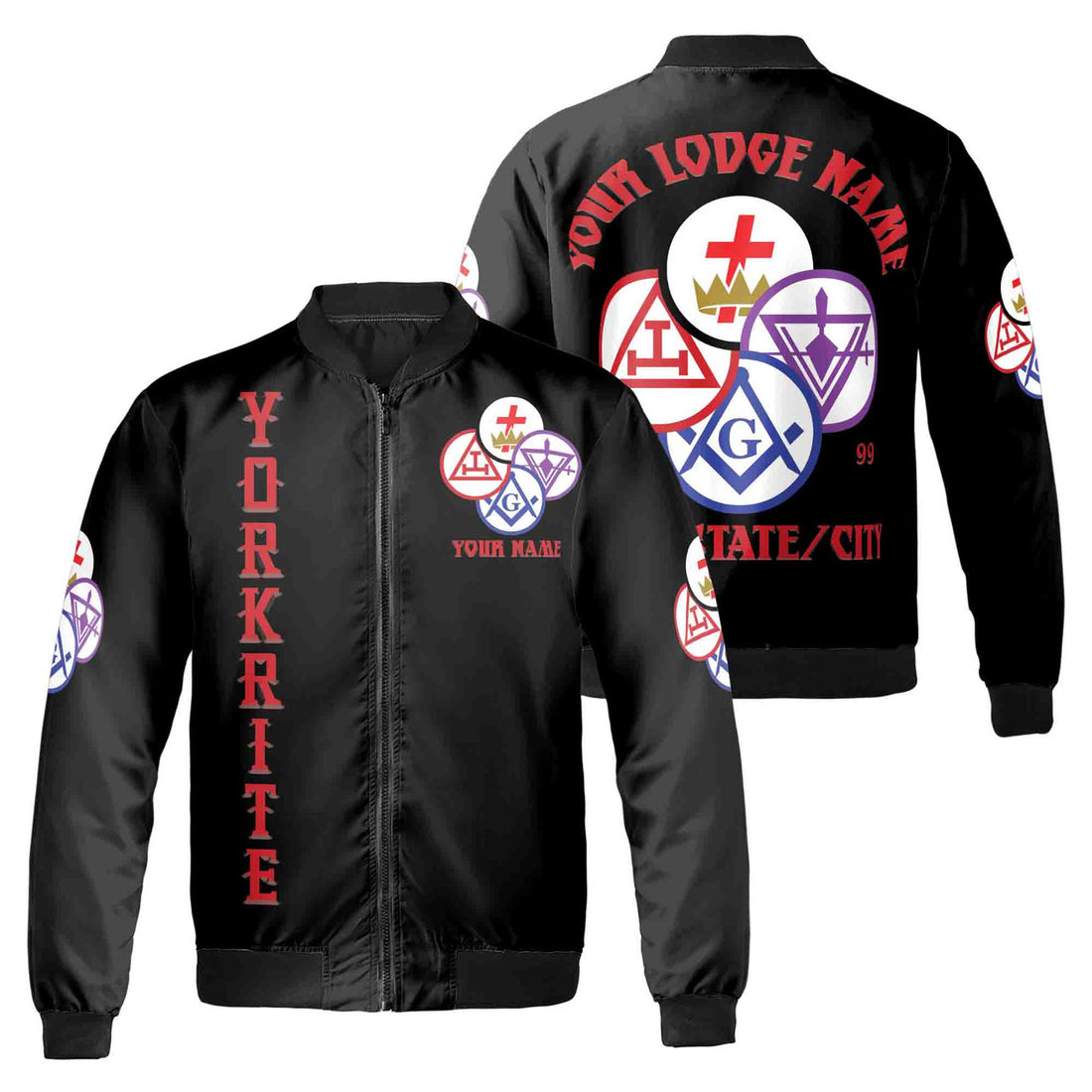 Customize Name Lodge Name York Rite Masonic Freemasonary Freemason Unisex Bomber Jacket S-5XL - FUKAMASONIC