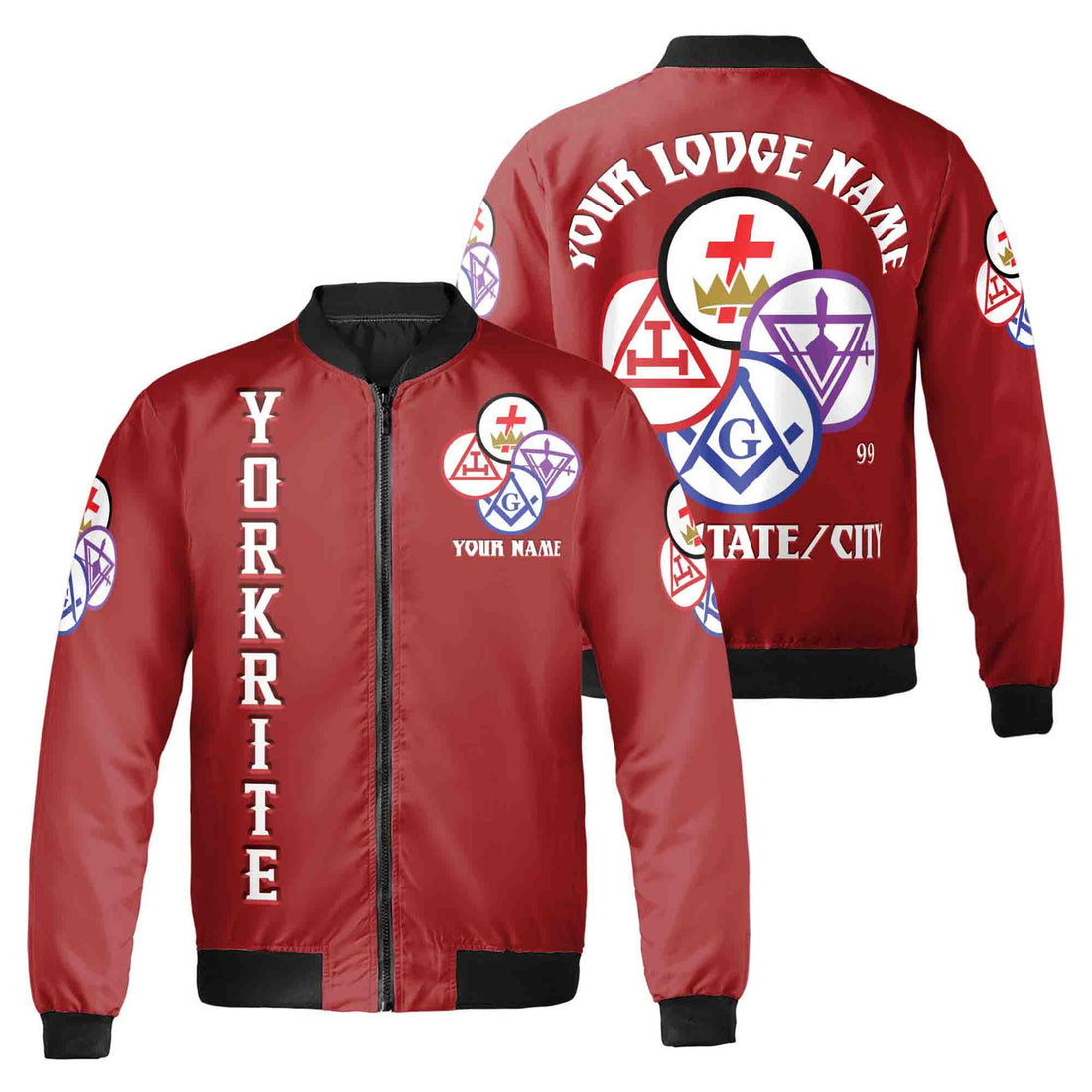 Customize Name Lodge Name Freemasonary York Rite Masonic Freemason Unisex Bomber Jacket S-5XL - FUKAMASONIC
