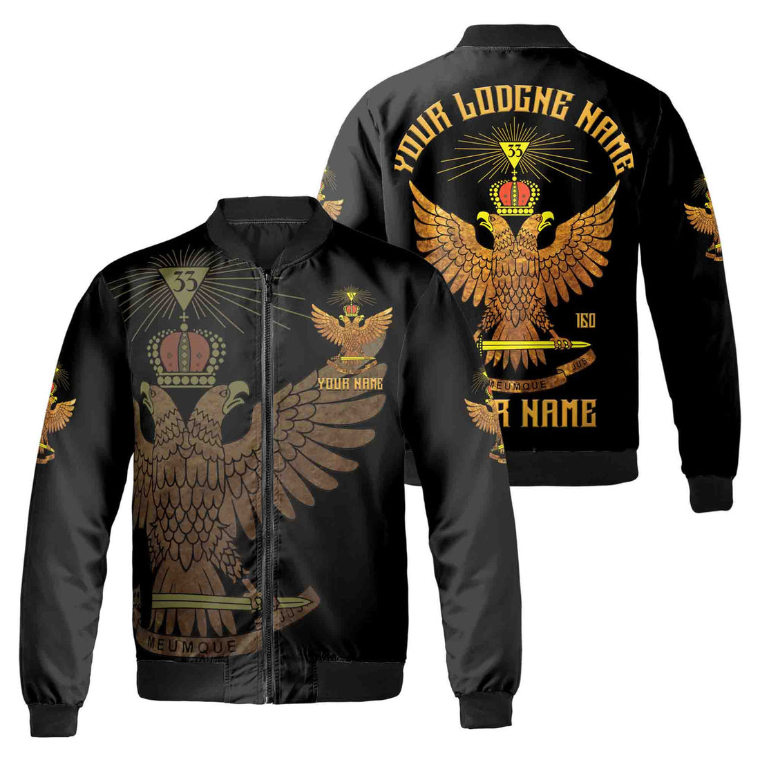 Custom Scottish Rite 33 Degree Eagle Wings Up Masonic Unisex Bomber Jacket S-5XL - FUKAMASONIC
