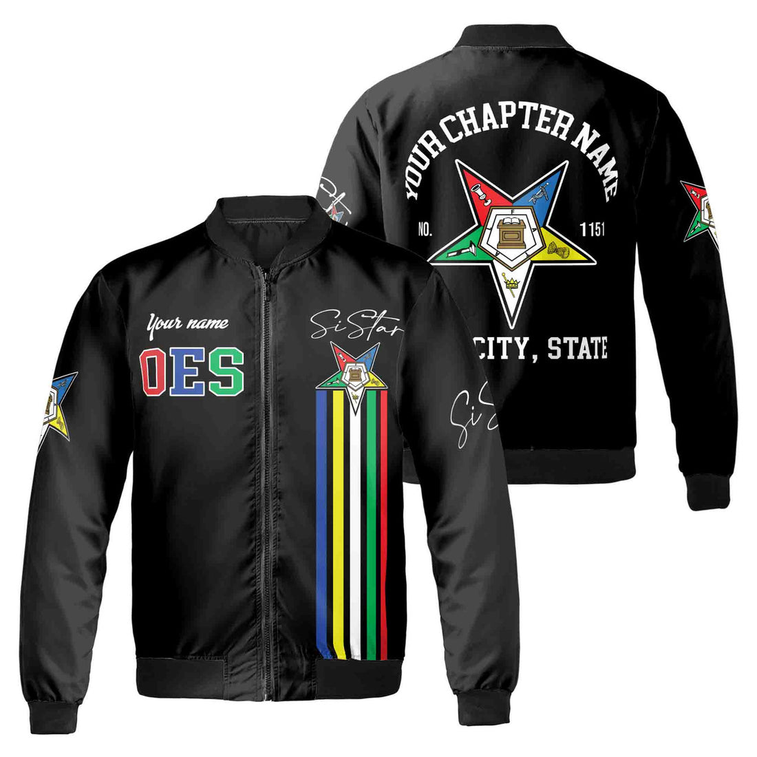 Custom Name Chapter Name Order of the Eastern Star Sistar OES AF&AM Unisex Bomber Jacket S-5XL - FUKAMASONIC