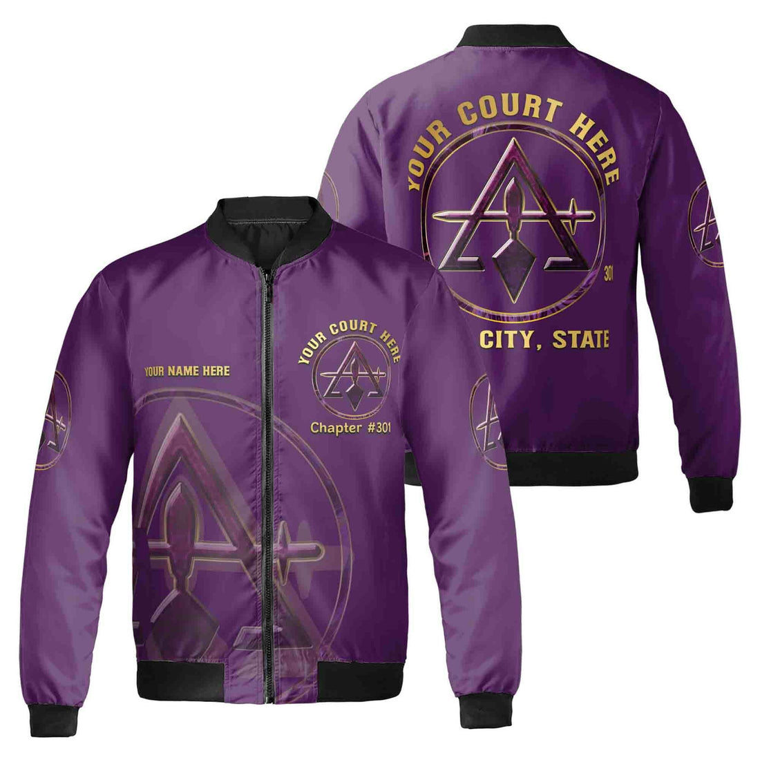 Custom Name Court York Rite Purple Unisex Bomber Jacket S-5XL - FUKAMASONIC