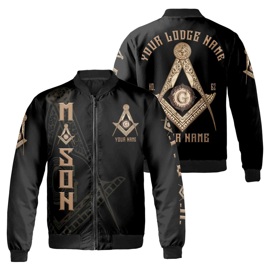 Customize Name, Lodge Name A.F. & A.M. Masonic Freemason Bomber Jacket S-5XL - FUKAMASONIC