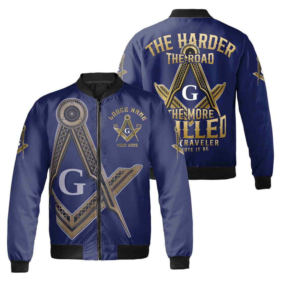Customize Name Freemasonry Mason The Harder The Road Unisex Bomber Jacket S-5XL - FUKAMASONIC