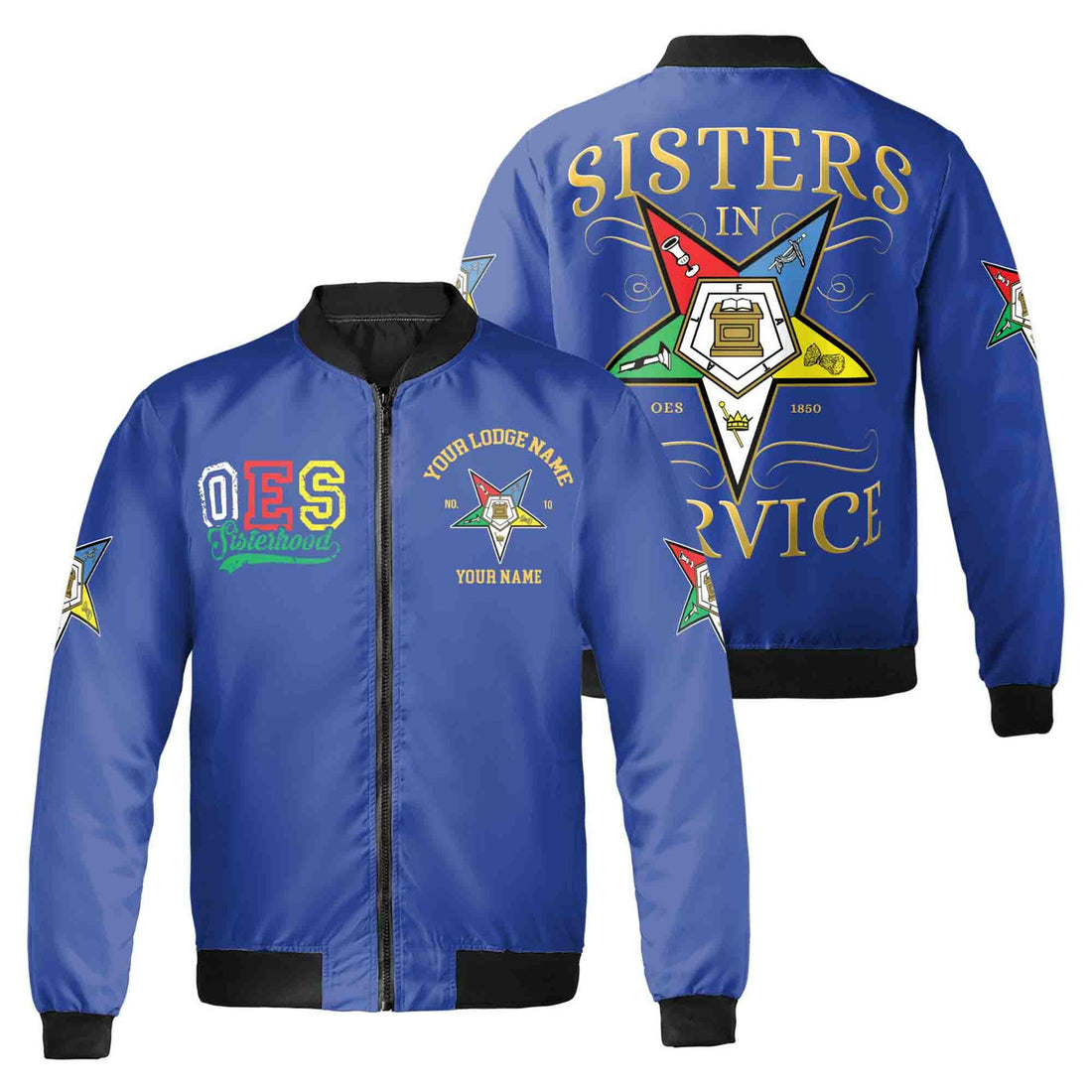 Custom Name Chapter Name OES Order Of The Eastern Star Sisters In Service Bomber Jacket - FUKAMASONIC