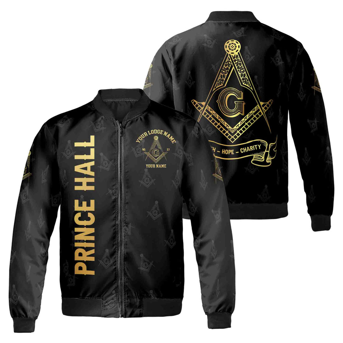 Customize Name Lodge Name Prince Hall PHA Freemasonry Masonic Unisex Bomber Jacket - FUKAMASONIC