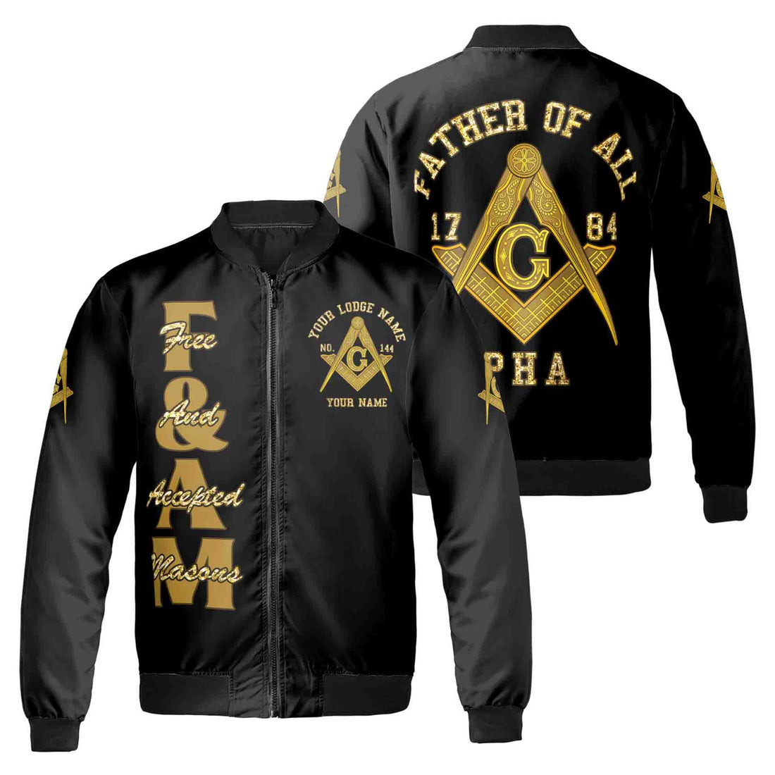 Customize Name F. & A.M. Father of All PHA Freemasonry Masonic Bomber Jacket - FUKAMASONIC