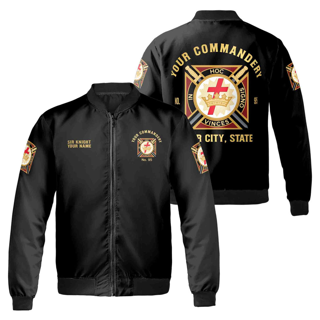 Customize Name Masonic Knights Templar Commandery Freemasonry Bomber Jacket S-5XL - FUKAMASONIC