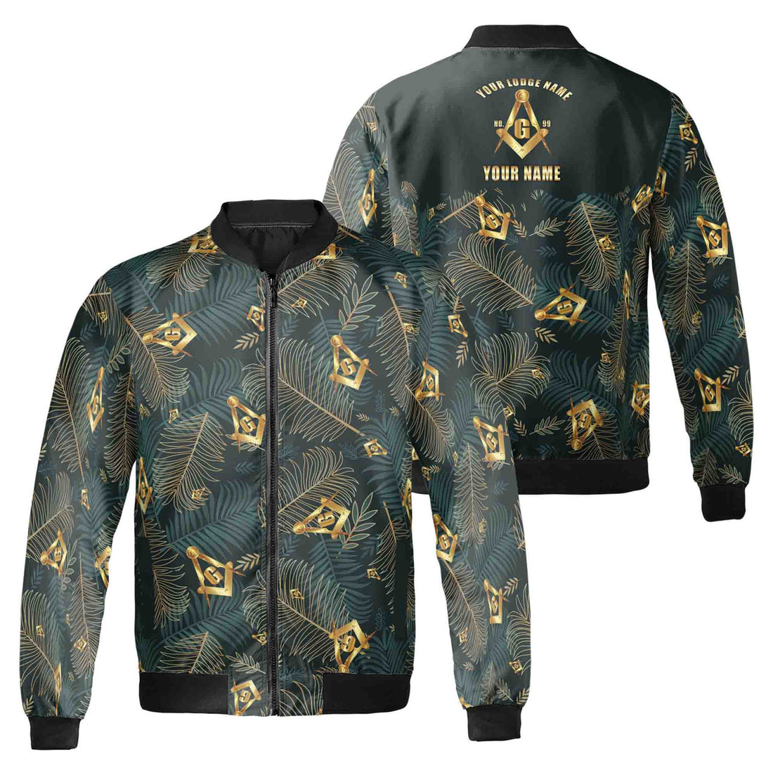 Customize Masonic Master Mason Tropical Palm Leafs Bomber Jacket S-5XL - FUKAMASONIC