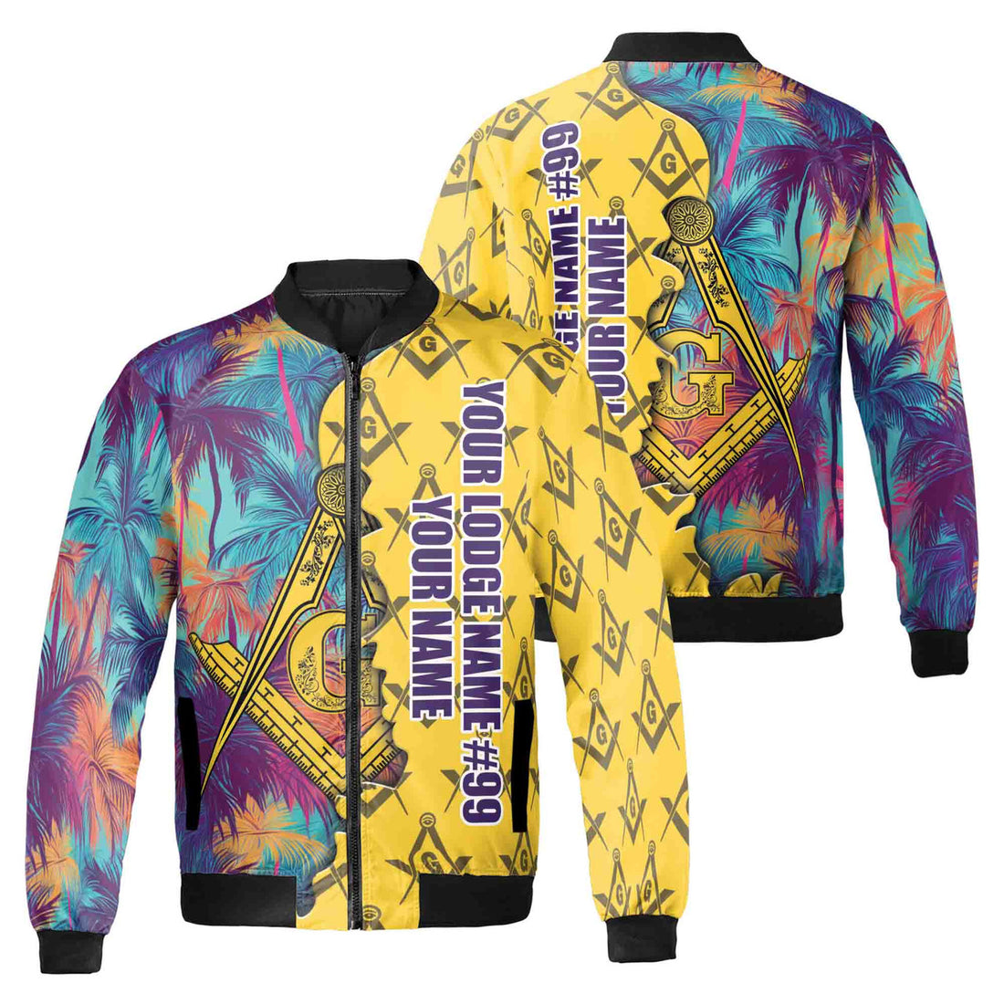 Custom Masonic Freemasonry Hawai Tropical Pattern Bomber Jacket S-5XL - FUKAMASONIC