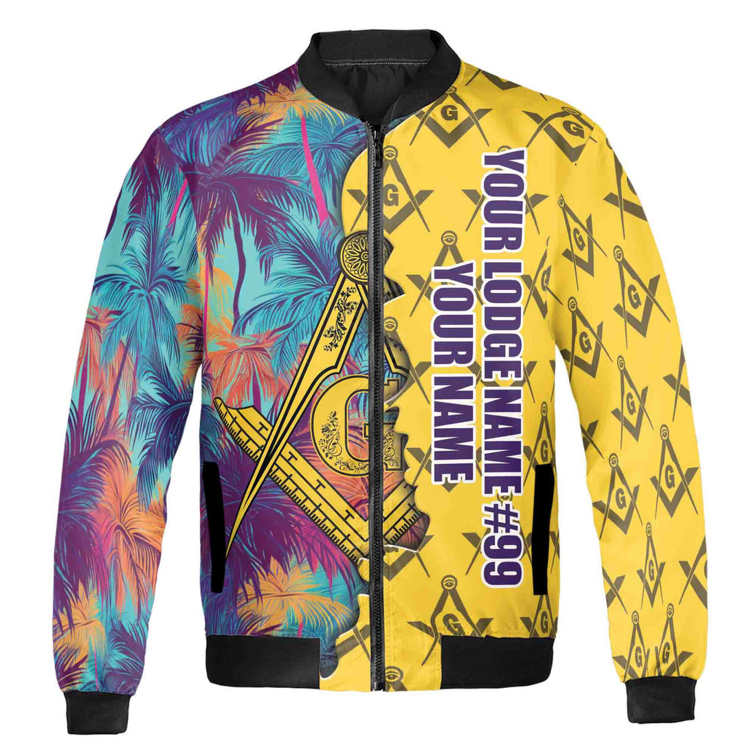 Custom Masonic Freemasonry Hawai Tropical Pattern Bomber Jacket S-5XL - FUKAMASONIC