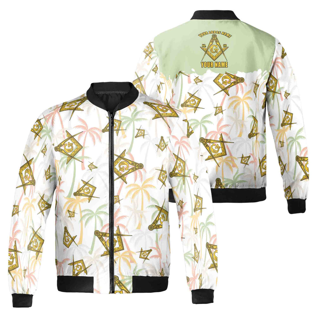 Custom Masonic Master Mason Tropical Summer Pattern Bomber Jacket S-5XL - FUKAMASONIC