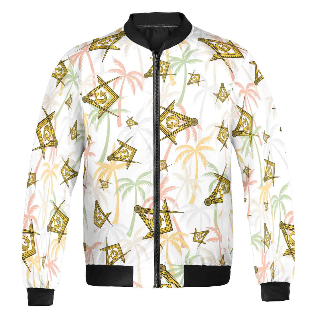 Custom Masonic Master Mason Tropical Summer Pattern Bomber Jacket S-5XL - FUKAMASONIC