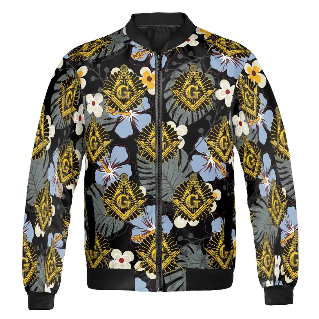 Customize Freemasonry Master Mason Black Tropical Floral Bomber Jacket S-5XL - FUKAMASONIC