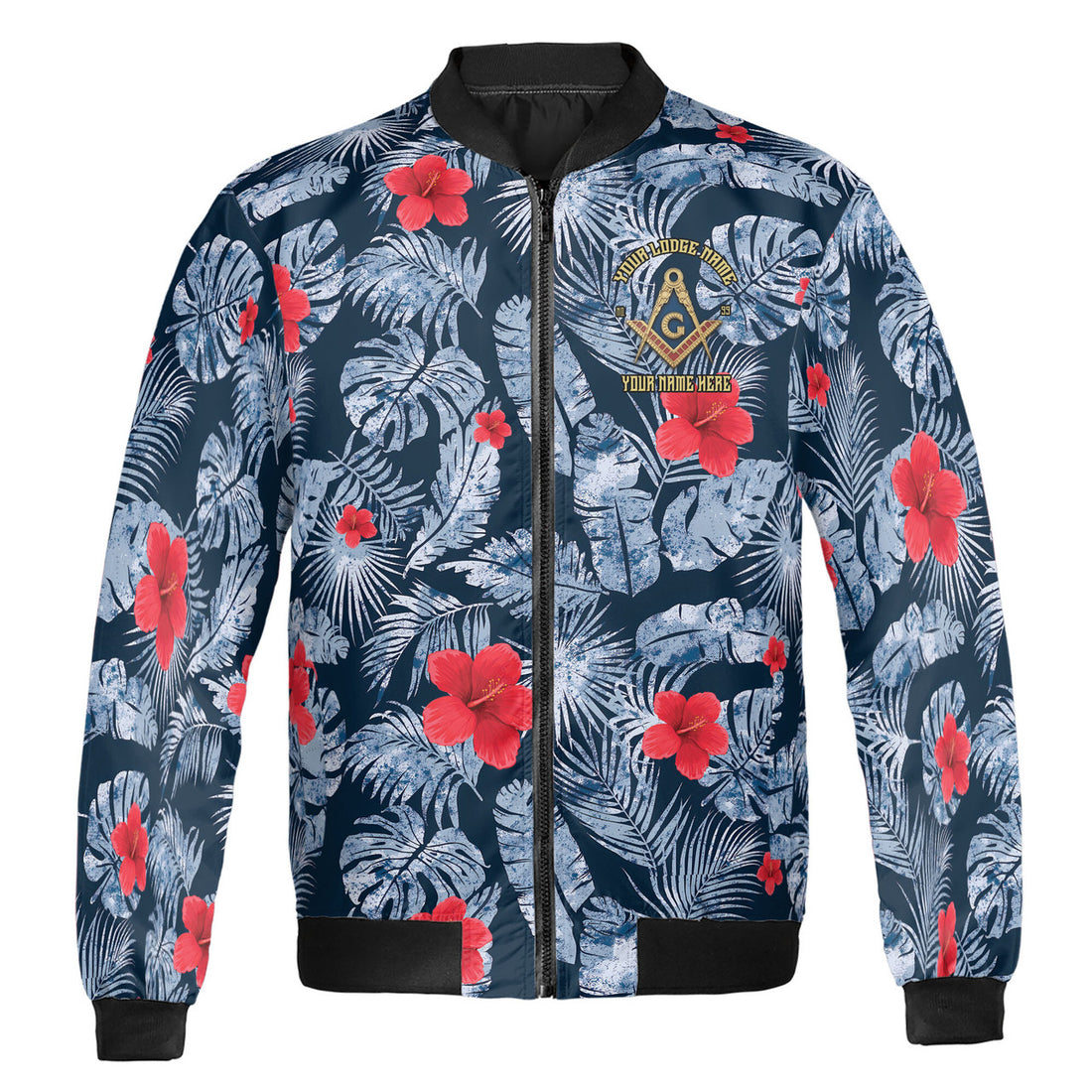 Personalized Masonic Freemasonry Ice Palm Leaf Patten Bomber Jacket S-5XL - FUKAMASONIC