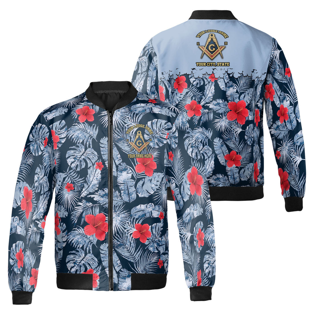 Personalized Masonic Freemasonry Ice Palm Leaf Patten Bomber Jacket S-5XL - FUKAMASONIC
