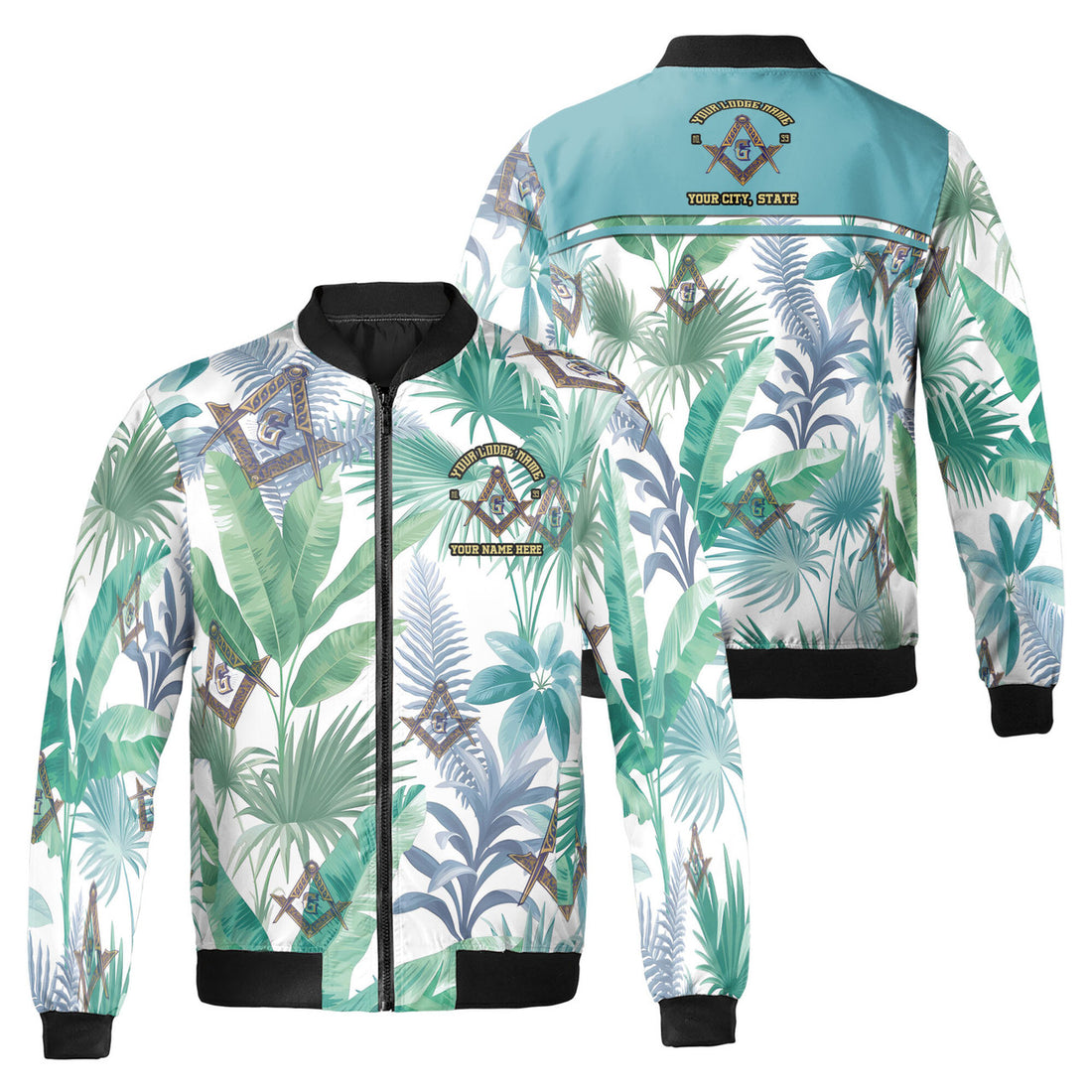 Personalized Freemasson Tropical Palm Leaf Bomber Jacket S-5XL - FUKAMASONIC