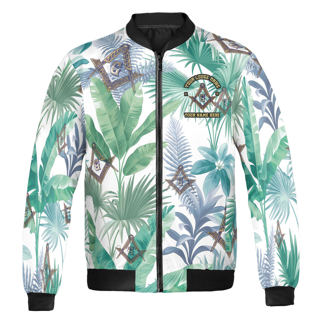 Personalized Freemasson Tropical Palm Leaf Bomber Jacket S-5XL - FUKAMASONIC