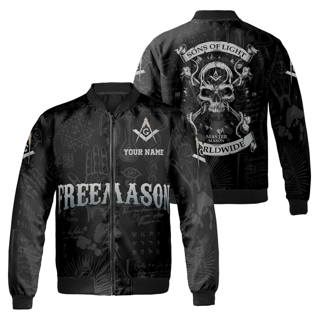 Custom Name Master Mason Sons of The Light Worldwide Bomber Jacket S-5XL - FUKAMASONIC