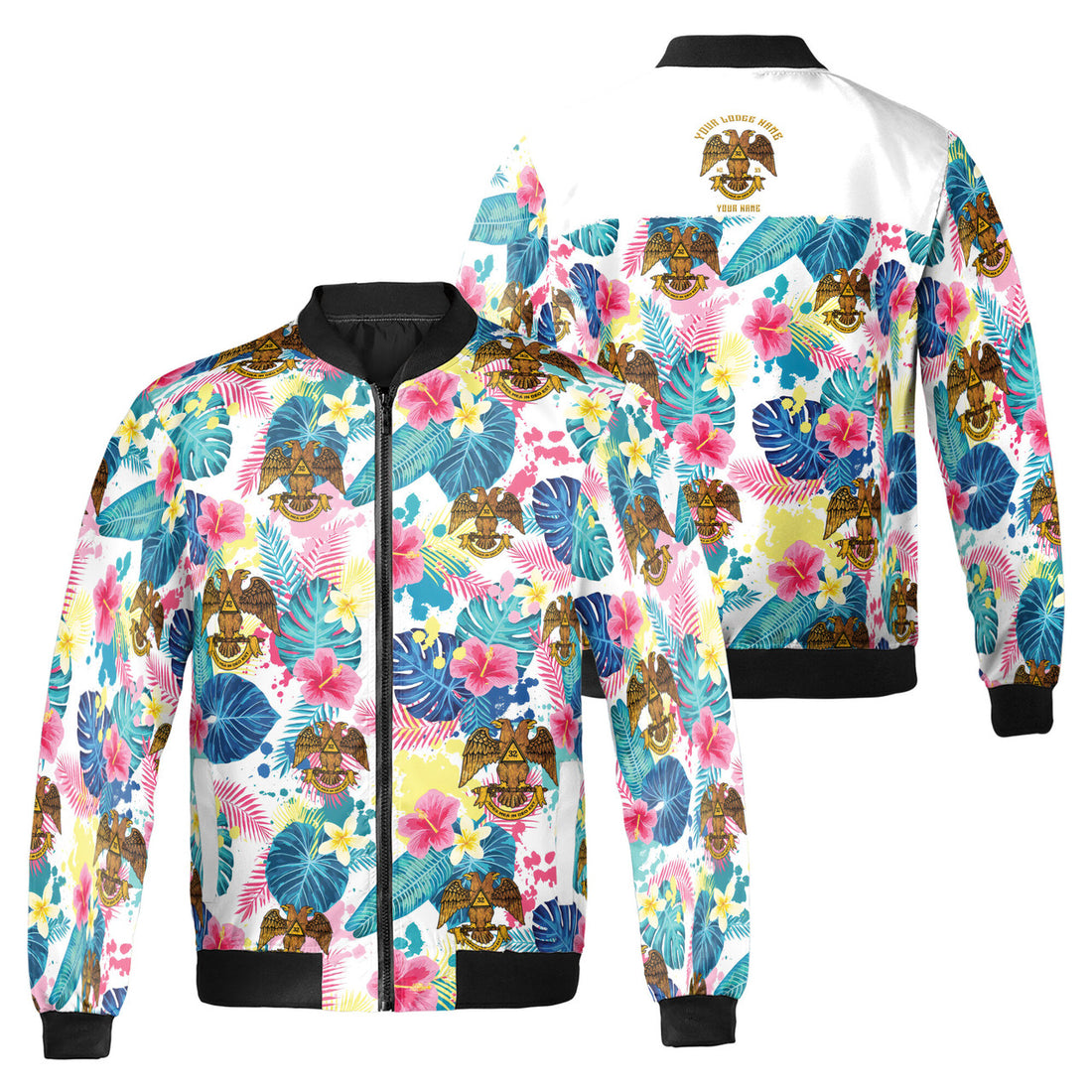 Customized Scottish Rite 32 Colorful Palm Leaf Bomber Jacket S-5XL - FUKAMASONIC