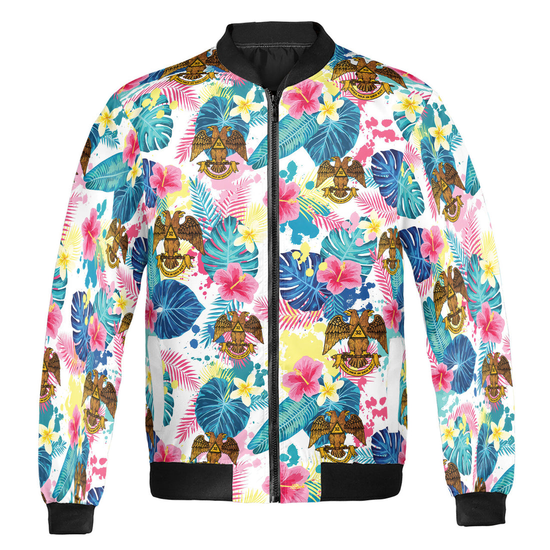 Customized Scottish Rite 32 Colorful Palm Leaf Bomber Jacket S-5XL - FUKAMASONIC
