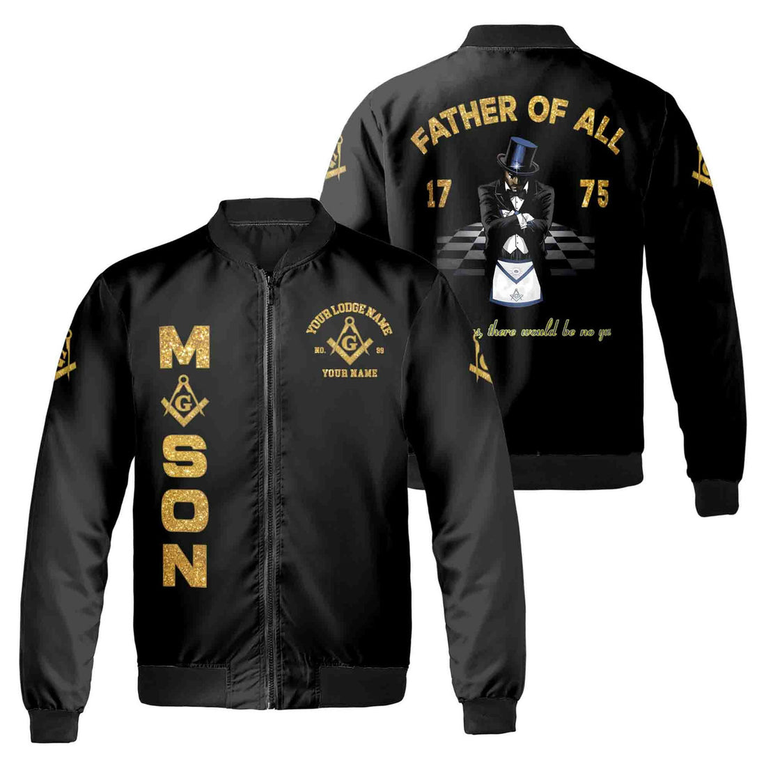 Personalized Freemason Father Of All Golden Line Bomber Jacket S-5XL - FUKAMASONIC