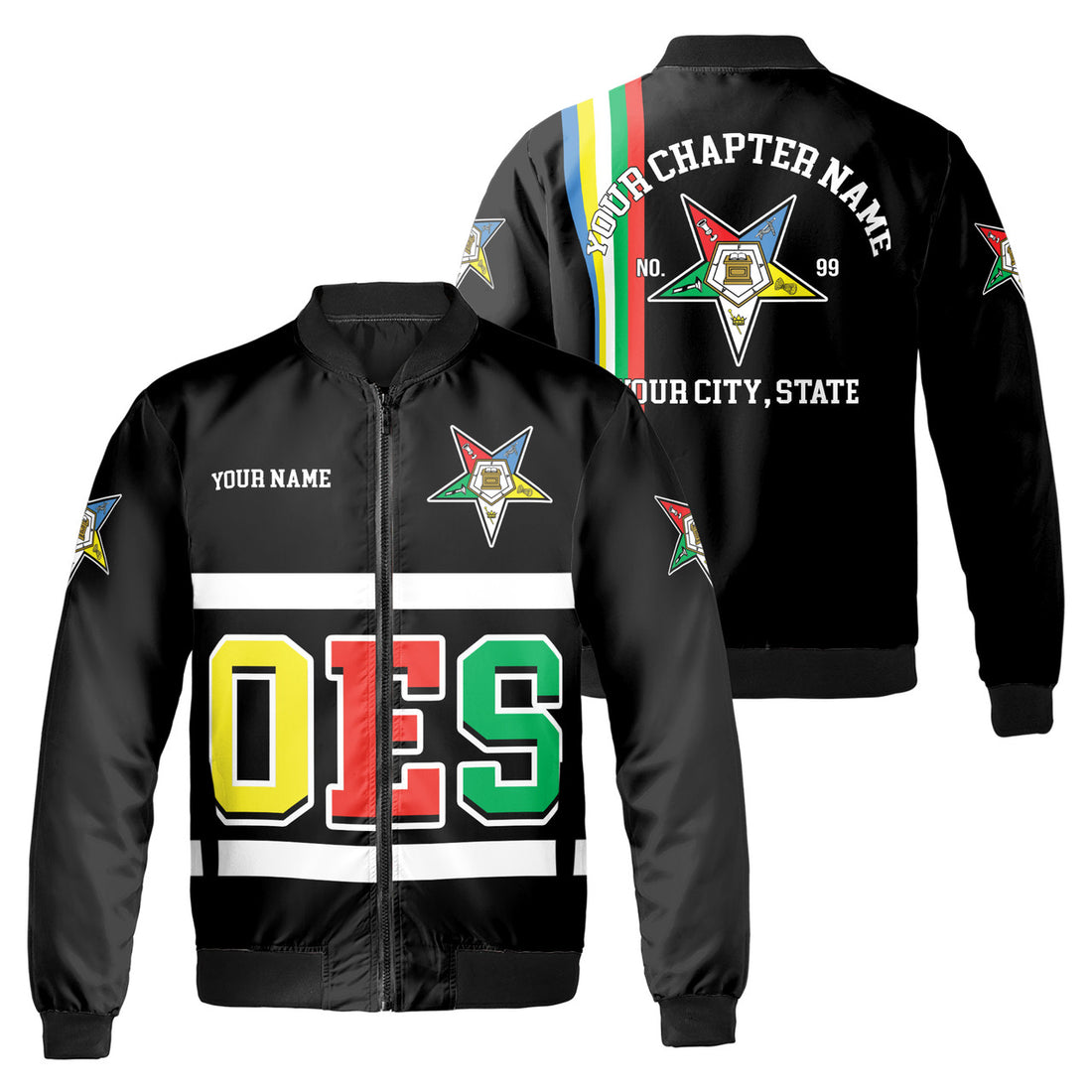 Personalized Multi-color Order of the Eastern Star OES AF&AM Bomber Jacket S-5XL - FUKAMASONIC