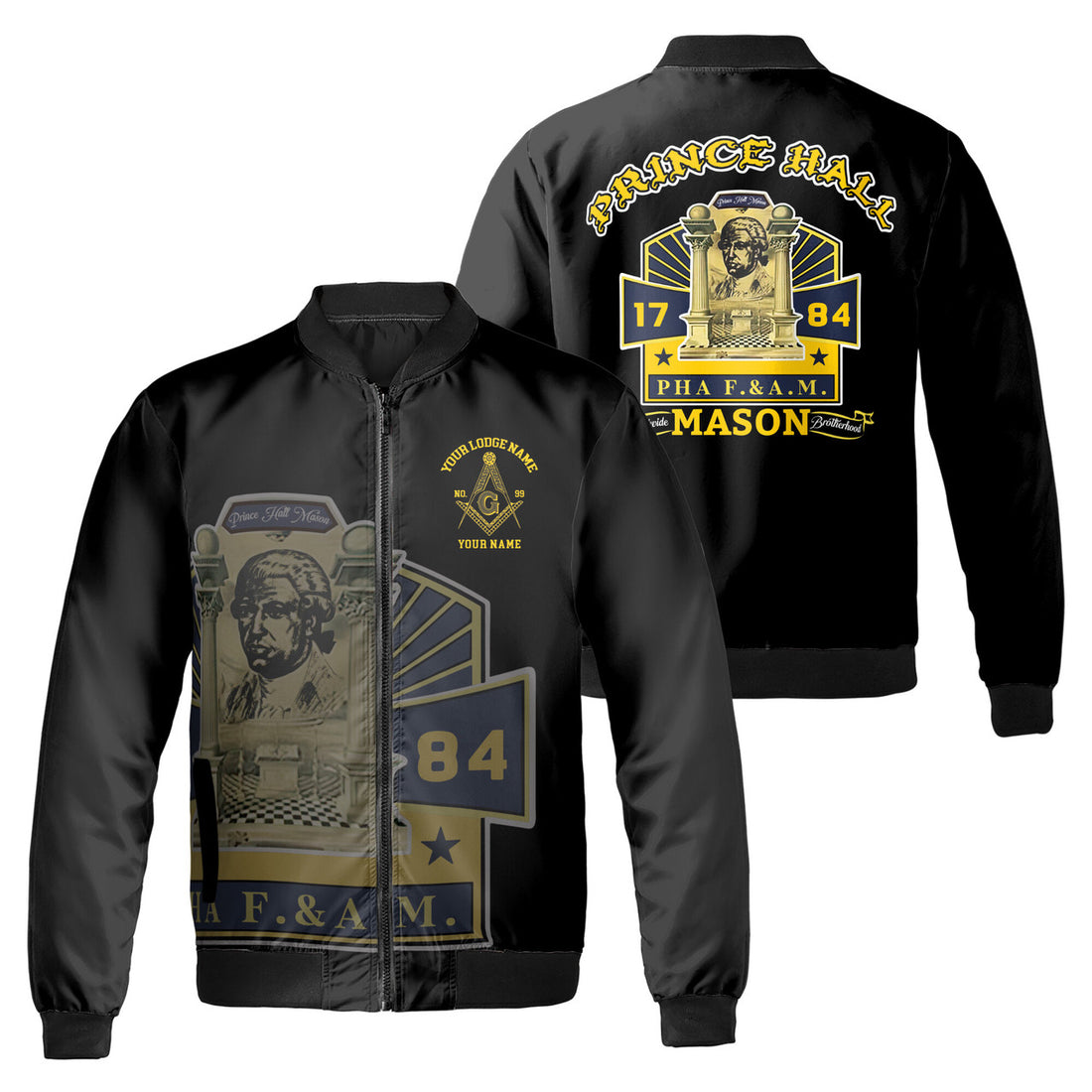 Customized PHA Prince Hall Masonry F.&A.M. Bomber Jacket S-5XL - FUKAMASONIC