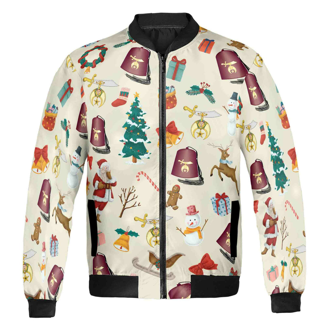 Customized Happy Christmas With Noble Shriners Masonry Bomber Jacket S-5XL - FUKAMASONIC