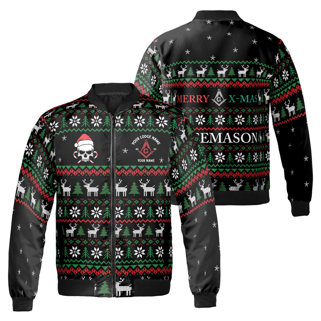 Customized Ho Ho Ho It Skull Santa Freemansory Bomber Jacket S-5XL - FUKAMASONIC