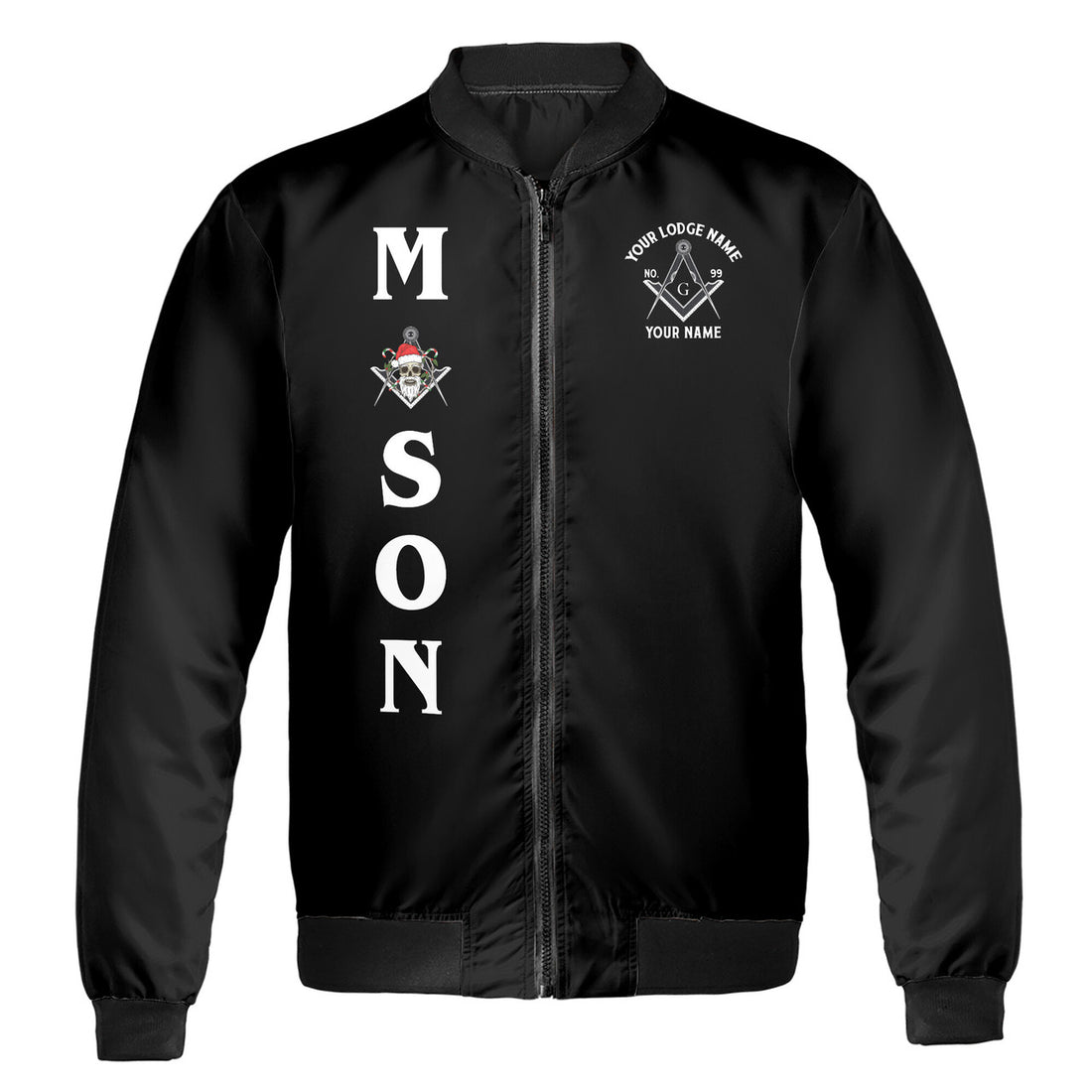 Peronalized Freemason Merry X-mas with Santa Skull Mason Bomber Jacket S-5XL - FUKAMASONIC