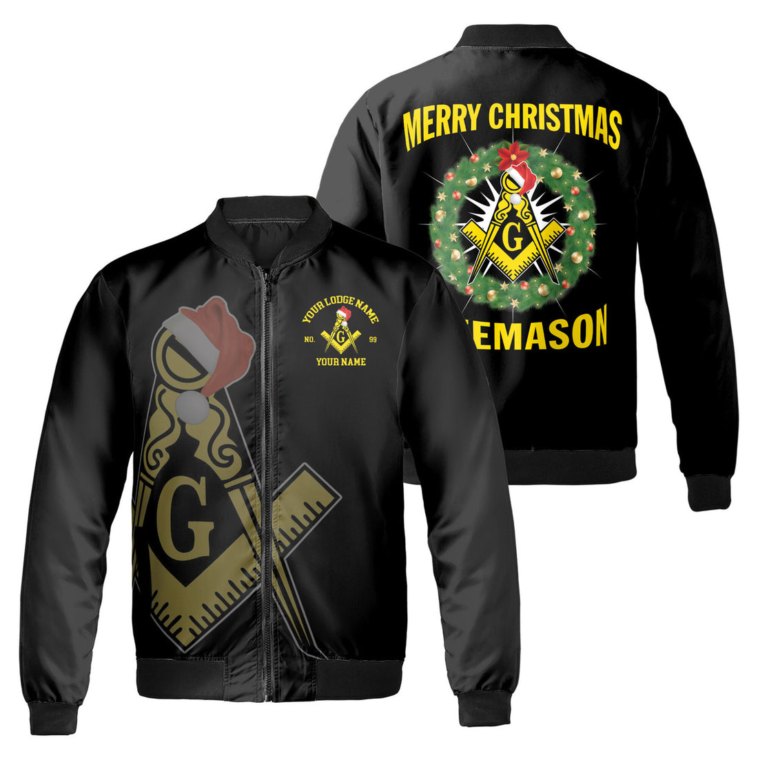 Personalized Merry Christmas Masonic Xmas Is Coming Freemasonry Bomber Jacket S-5XL - FUKAMASONIC
