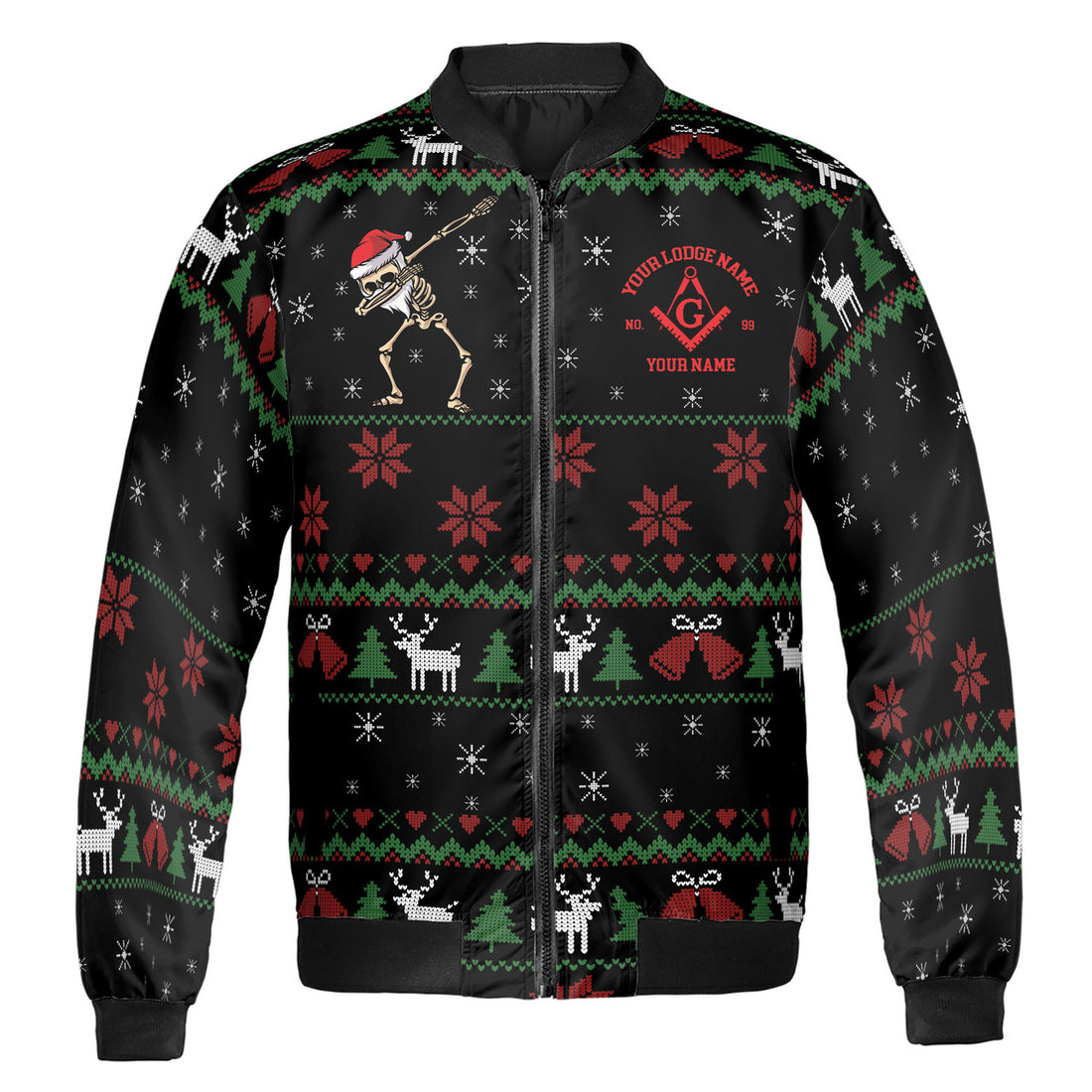 Customized Mason Merry Christmas Funny Santa Skull Bomber Jacket S-5XL - FUKAMASONIC