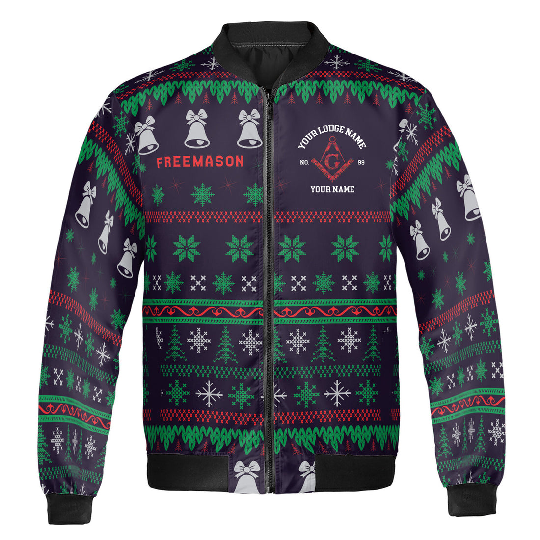Customized Freemason Mason Christmas Pattern Bomber Jacket S-5XL - FUKAMASONIC
