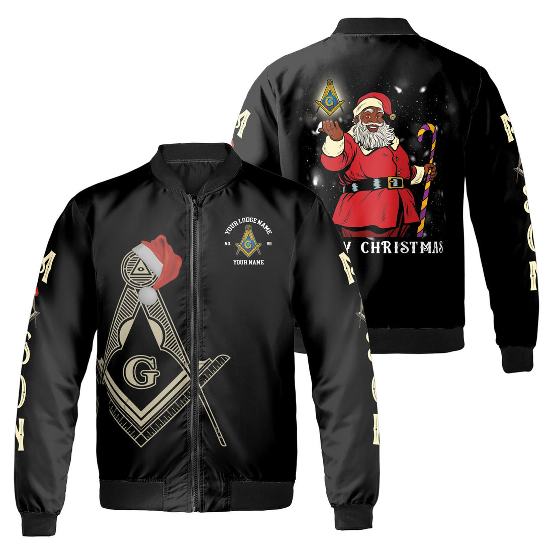 Customized Santa Claus Ho Ho Ho Merry Christmas Freemason Bomber Jacket S-5XL - FUKAMASONIC