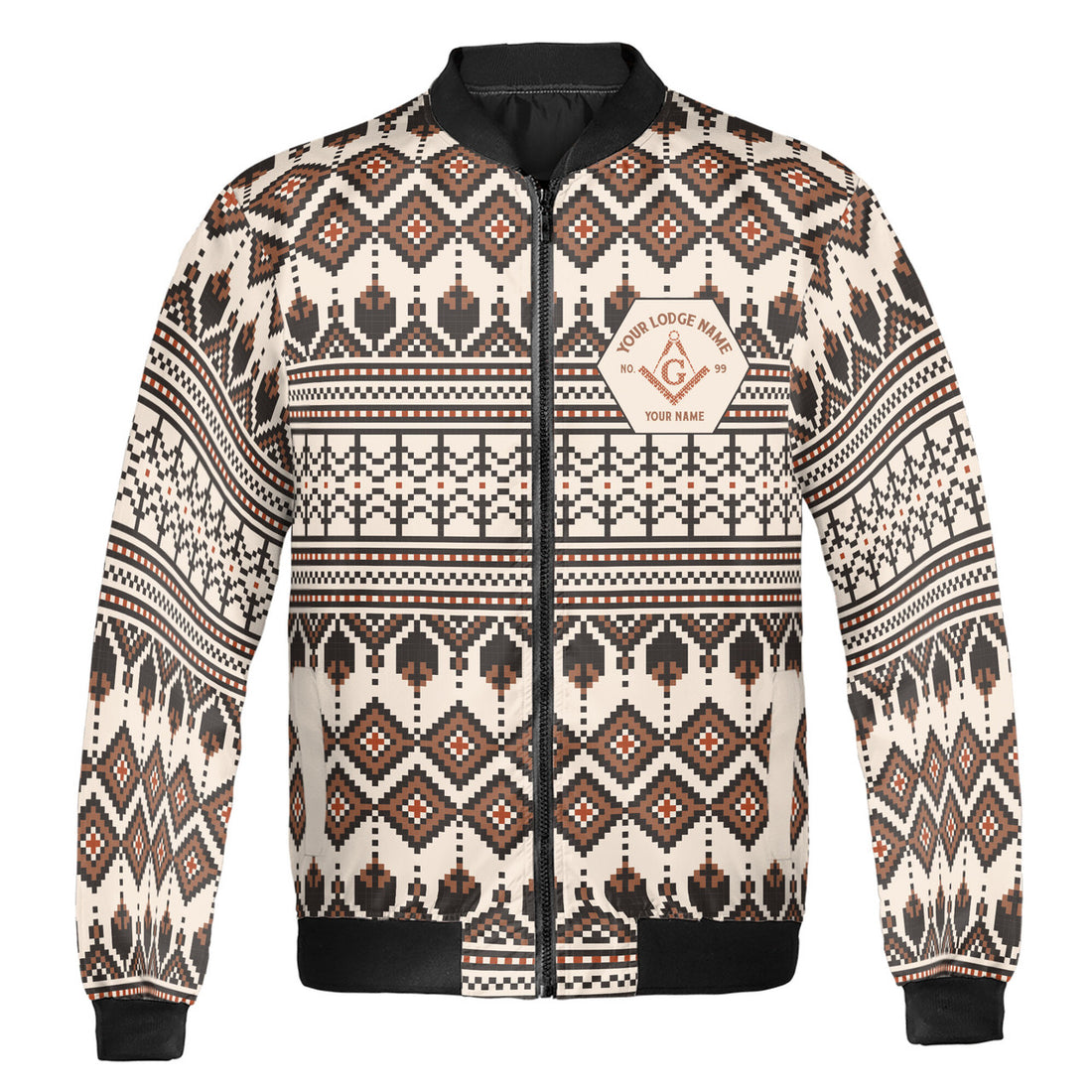 Customized Masonry Winter Knitting Pattern Brown Vintage Bomber Jacket S-5XL - FUKAMASONIC