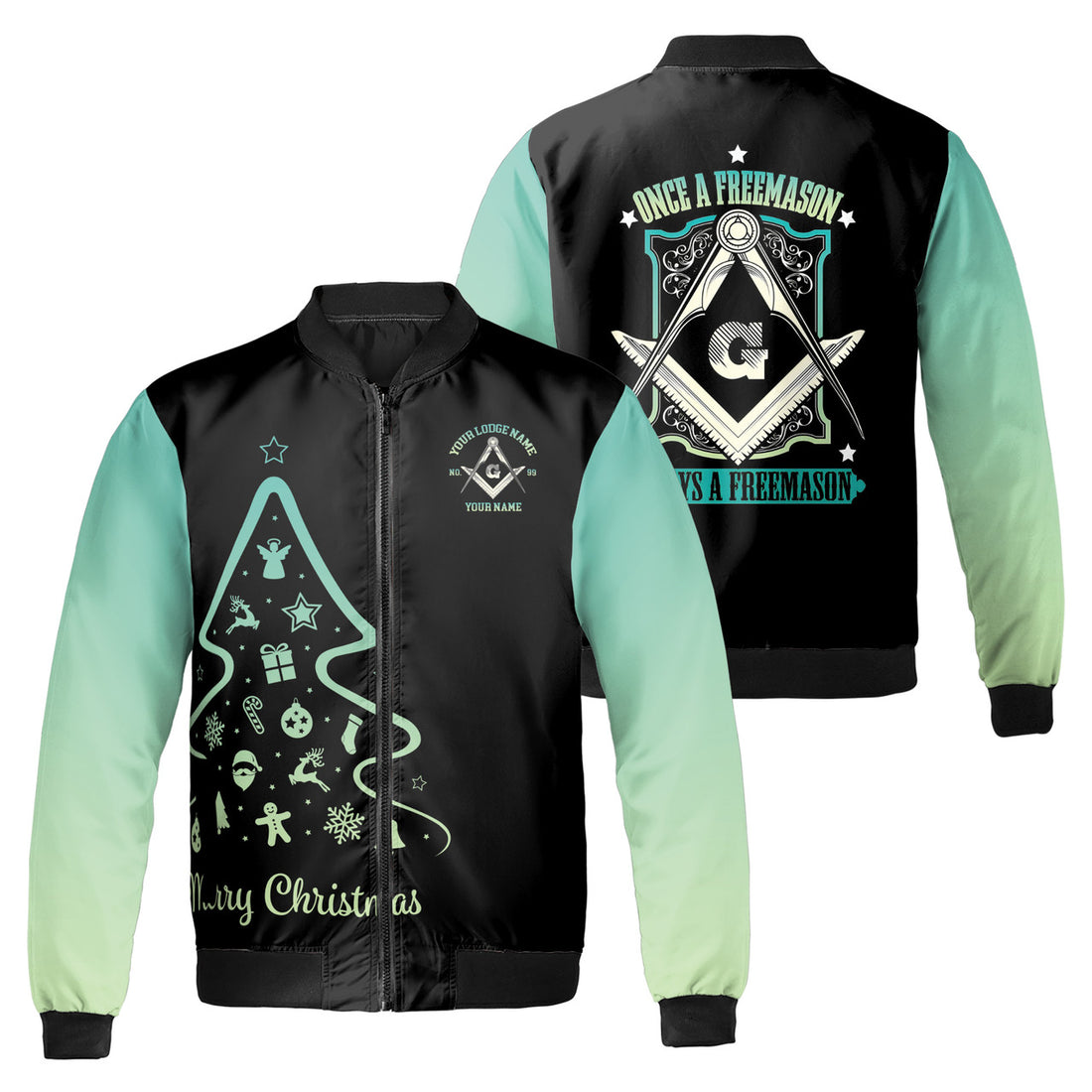 Customized Once a Freemason Merry Christmas Xmas Bomber Jacket S-5XL - FUKAMASONIC