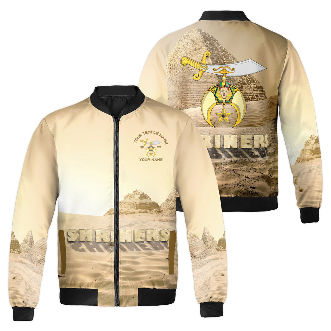 Customized Noble Shriners With Pyramid Desert Bomber Jacket S-5XL - FUKAMASONIC