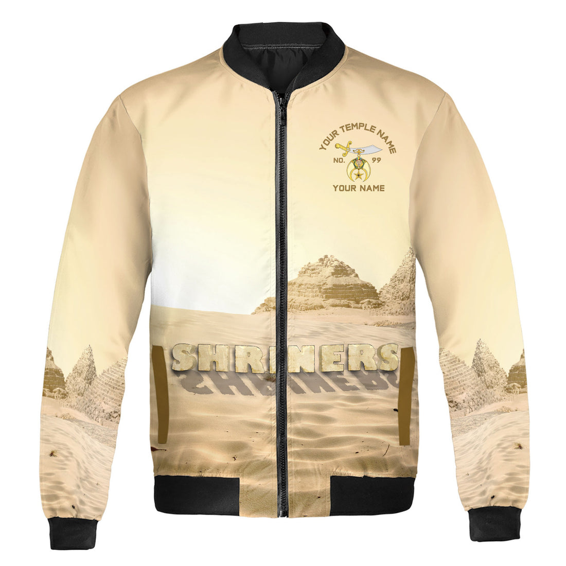 Customized Noble Shriners With Pyramid Desert Bomber Jacket S-5XL - FUKAMASONIC