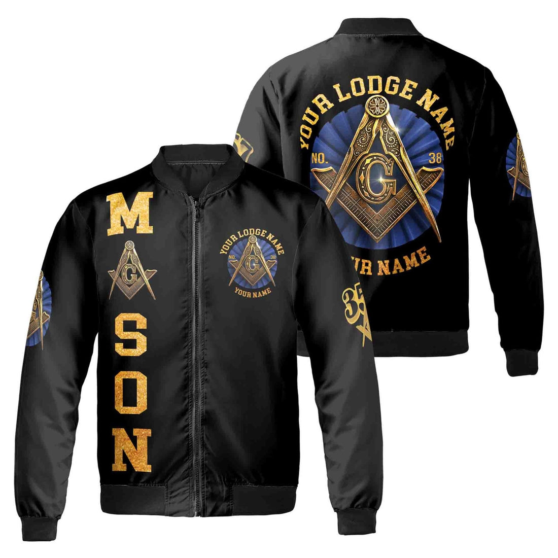 Customize Lodge Name Name and Number Freemasonry Masonic Symbol Unisex Bomber Jacket S-5XL - FUKAMASONIC