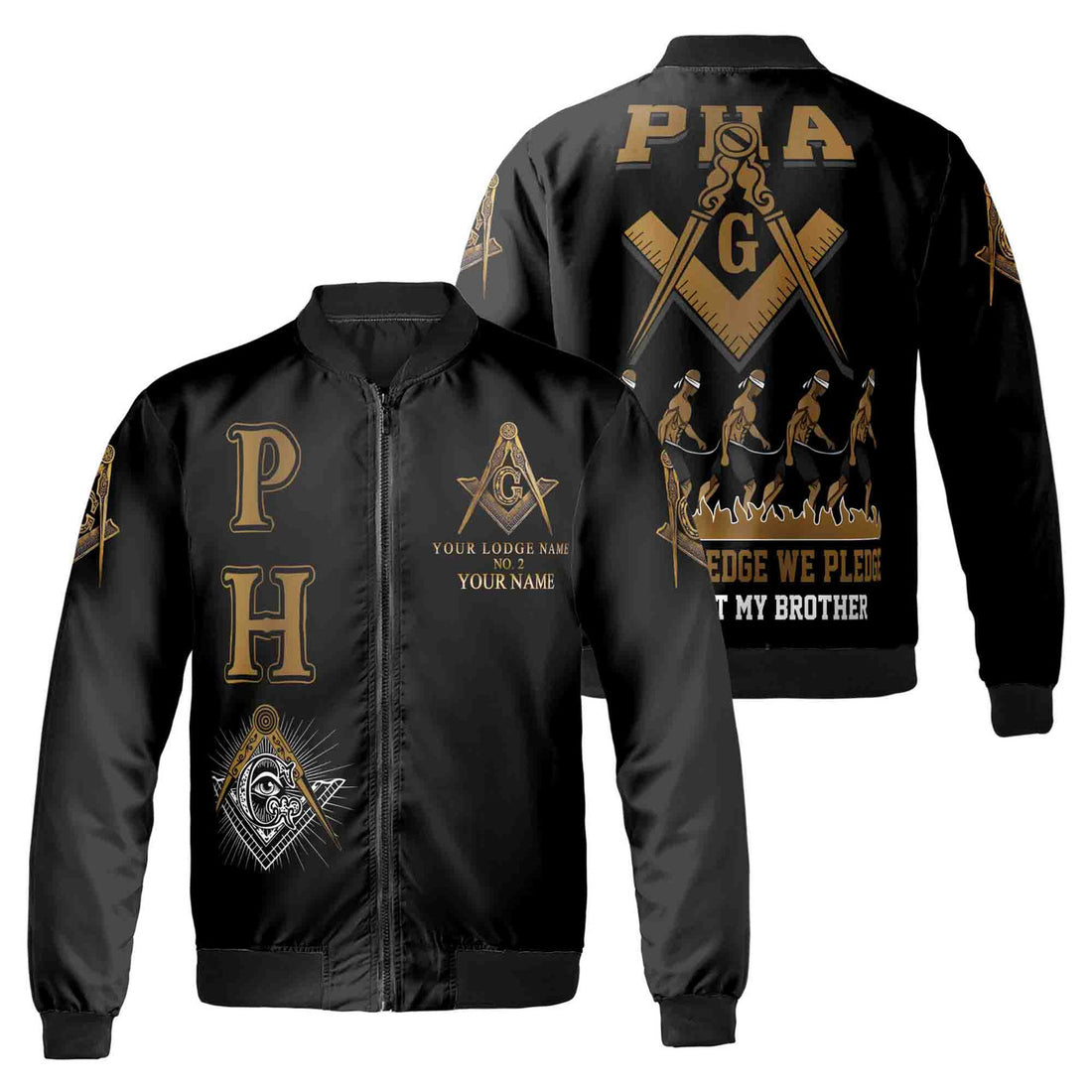 Customize Lodge Name, Name and Number PHA Bomber Jacket S-5XL - FUKAMASONIC