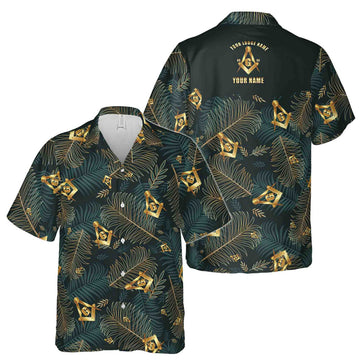 Customize Masonic Master Mason Tropical Palm Leafs Hawaiian Shirt S-5XL - FUKAMASONIC