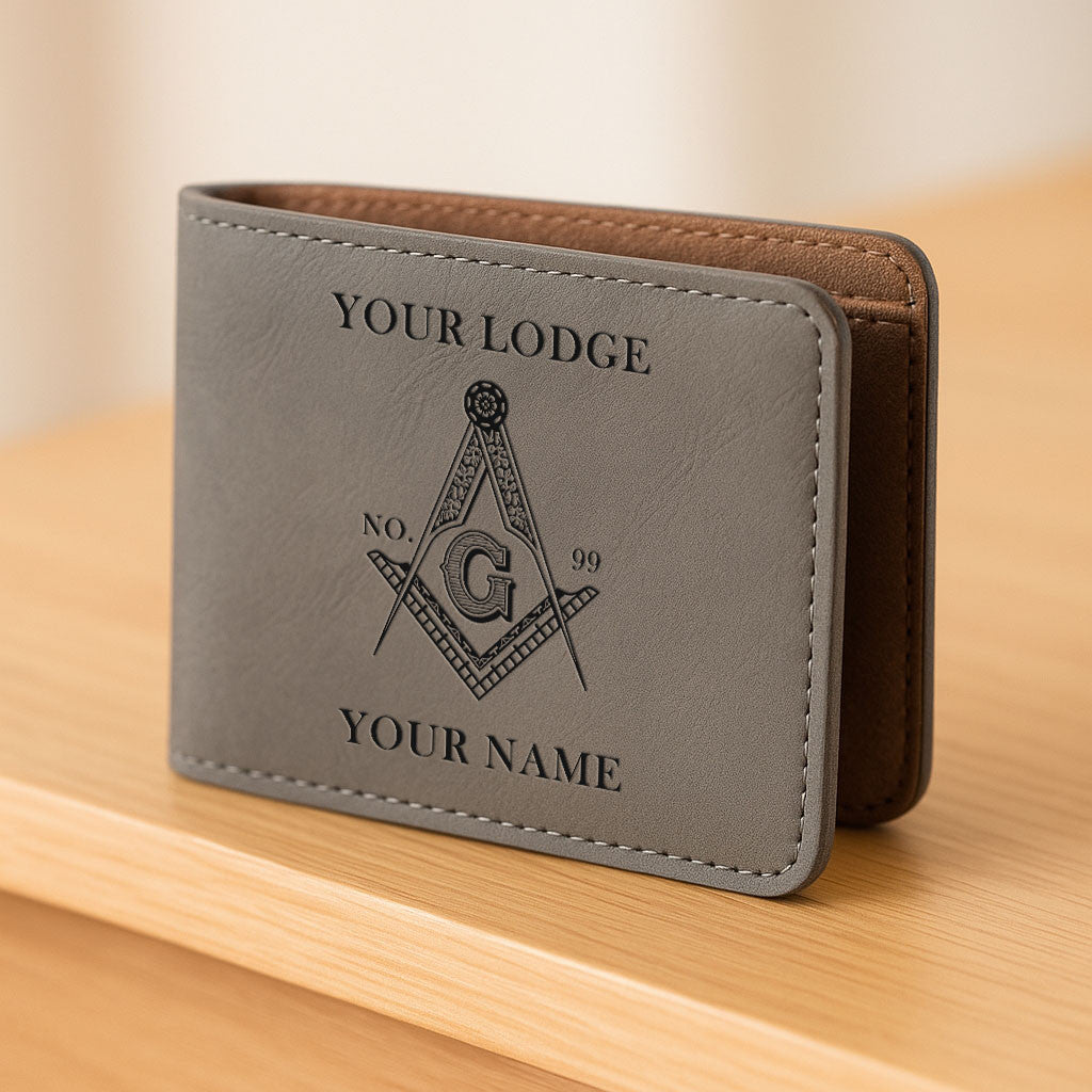 Customized Masonic Master Mason Symbol Leatherette Bifold Wallet - FUKAMASONIC