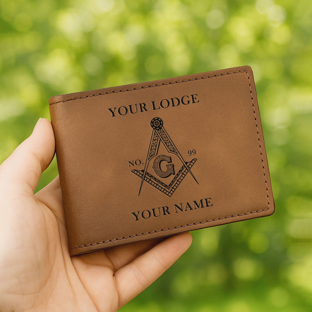 Customized Masonic Master Mason Symbol Leatherette Bifold Wallet - FUKAMASONIC