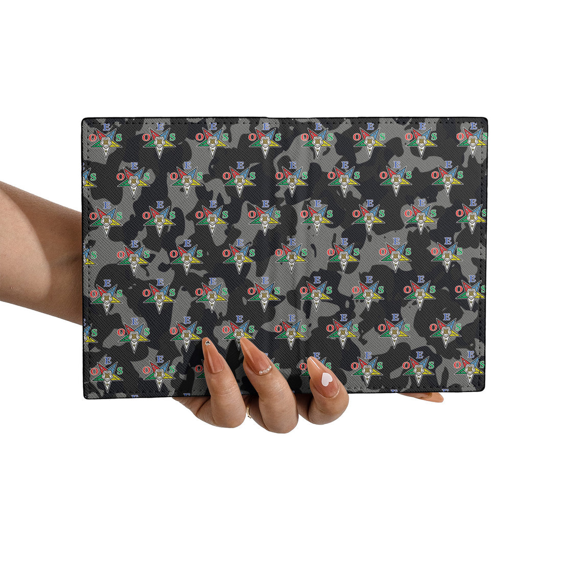 Black Camo Order of the Eastern Star OES Pentagon Down Passport Holder